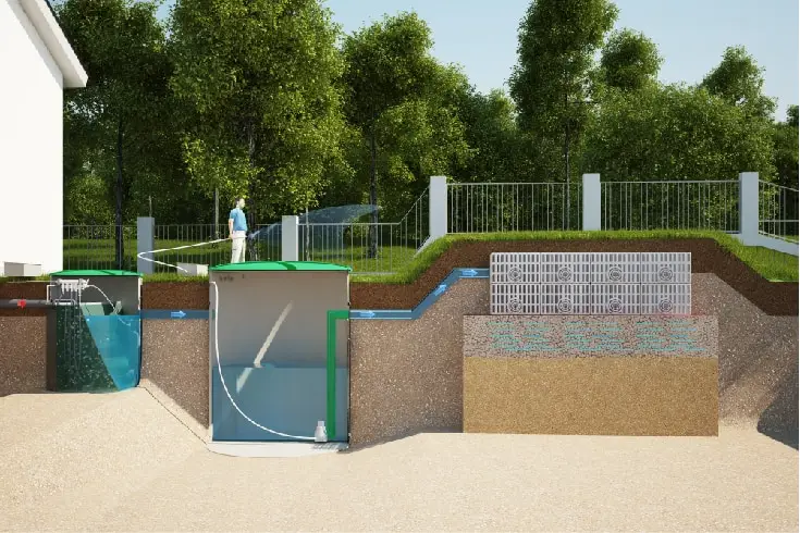 Przepompownia i tunel rozsączający w instalacji oczyszczalni